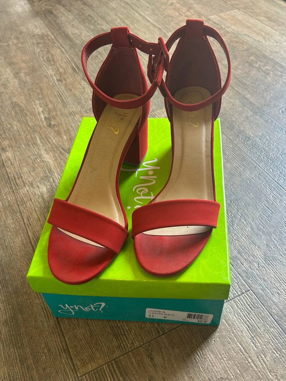 Red Ankle-Strap Block Heels